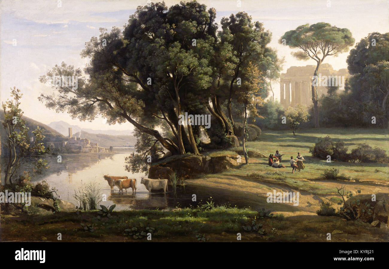 Camille Corot - Italian Landscape (Site d'Italie, Soleil Levant) Stock Photo