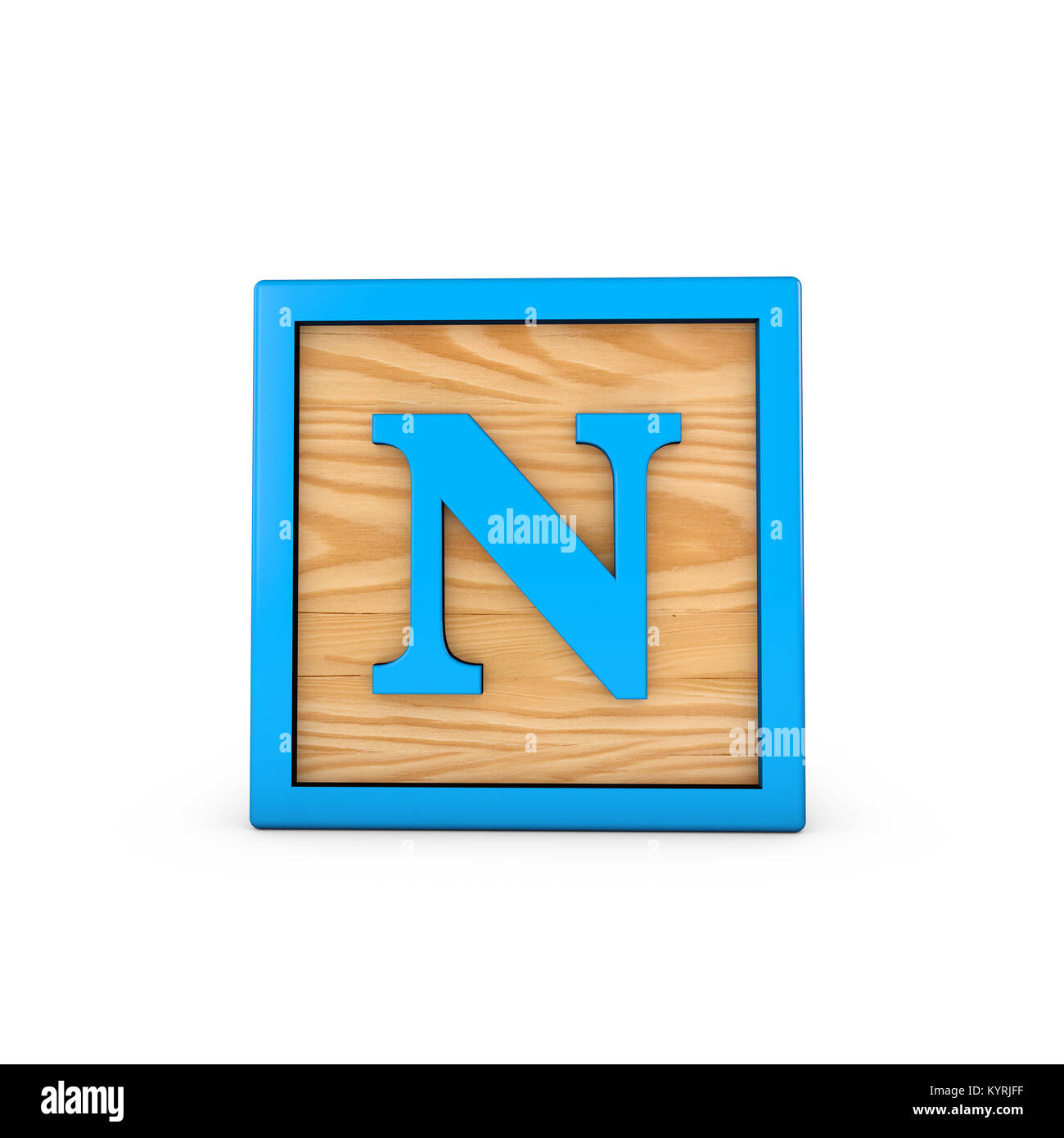 Letter N wodden childrens toy alphabet block. 3D Rendering Stock Photo