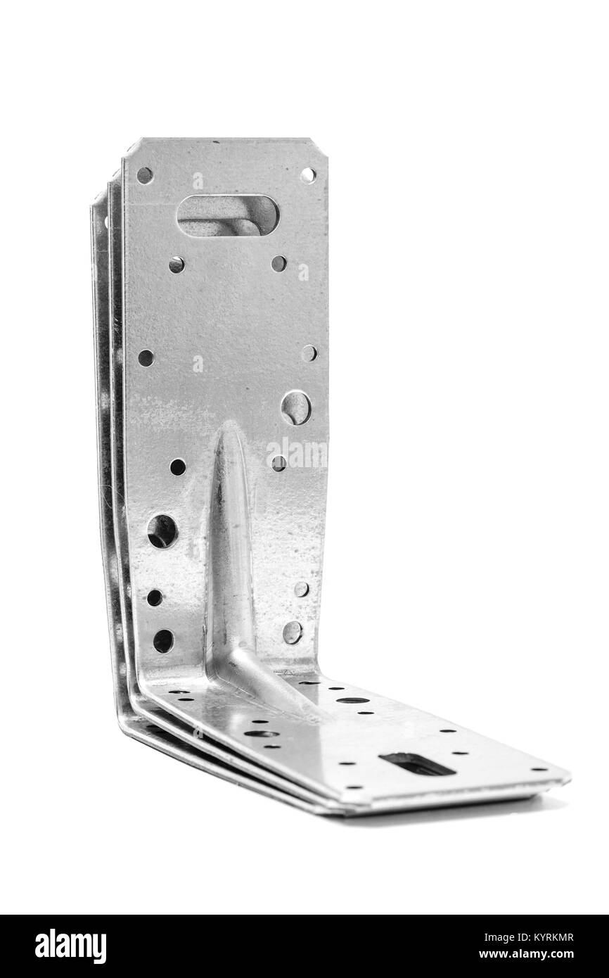 metal angle brackets isolated on white background Stock Photo