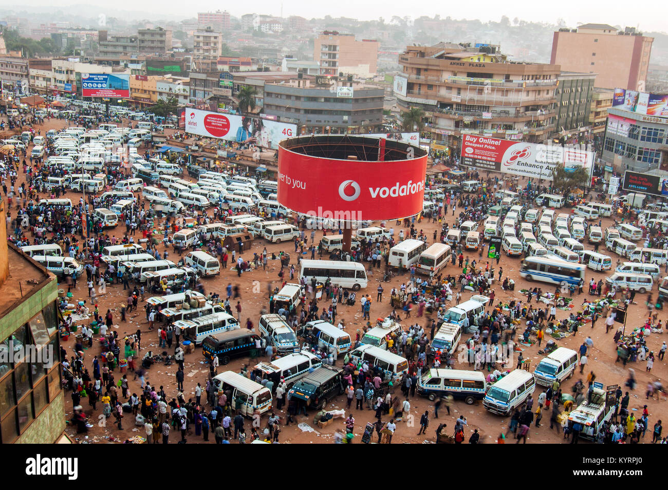 Aerial View Of Old Taxi Park Or Mini Bus Station Kampala Uganda