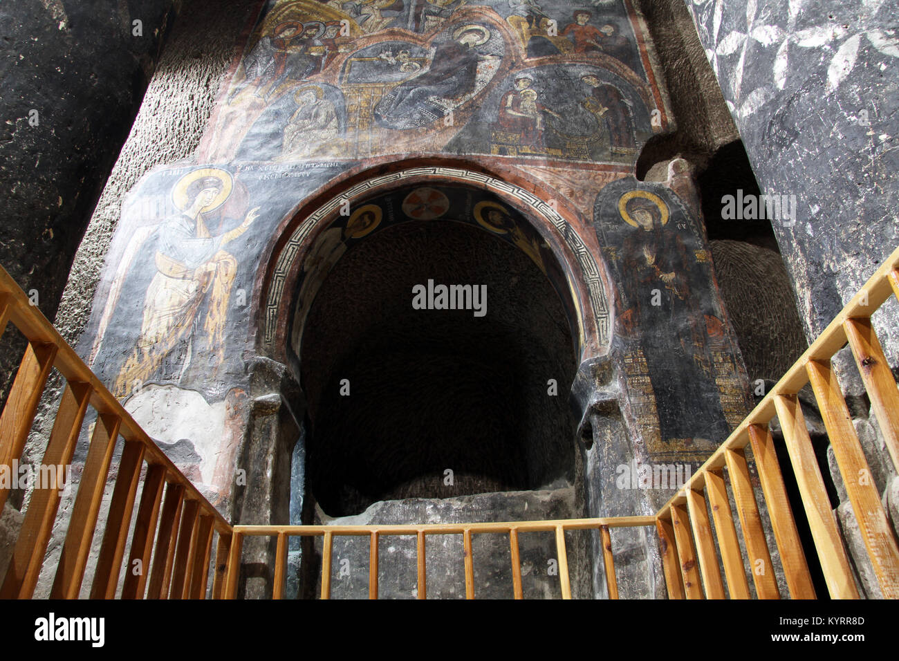 Altar in the cave monastery Gumusler inear Nigde, Turkey Stock Photo