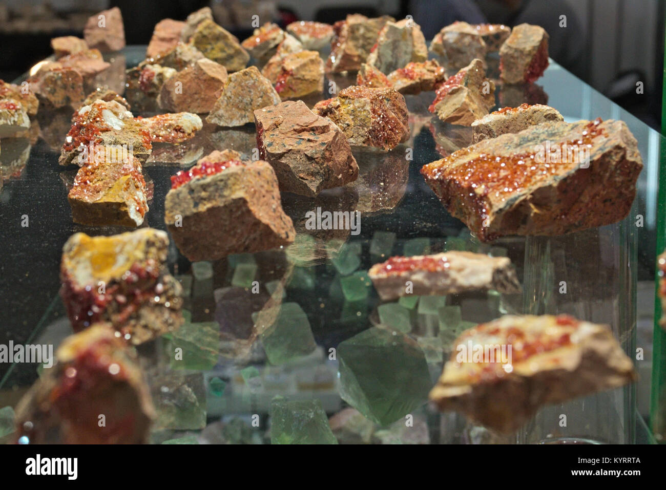 Mineral Specimen Wulfenite Crystals Orange Red Stone Stock Photo