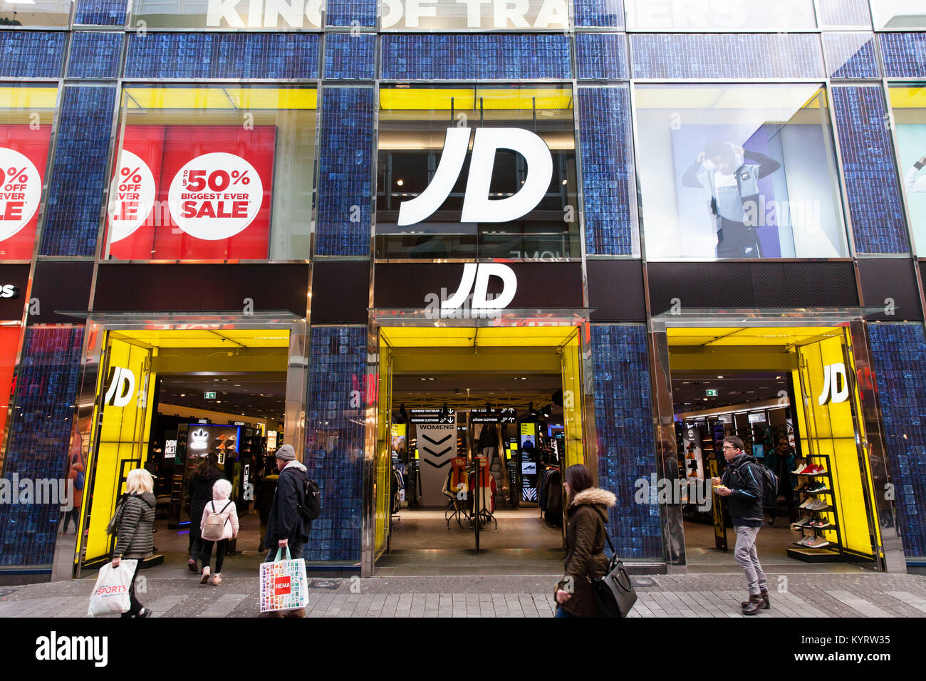 Europe, Germany, Cologne, JD Sports Fashion store at the shopping street Hohe Strasse.  Europa, Deutschland, Koeln, JD Sports Fashion store in der Fus Stock Photo