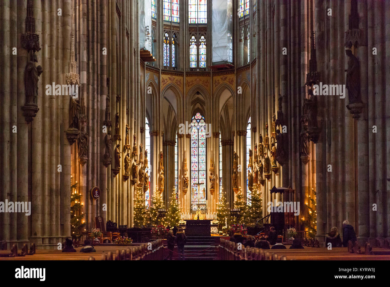 Europe, Germany, Cologne, inside the cathedral, main nave.  Europa, Deutschland, Koeln, im Dom, Langhaus. Stock Photo