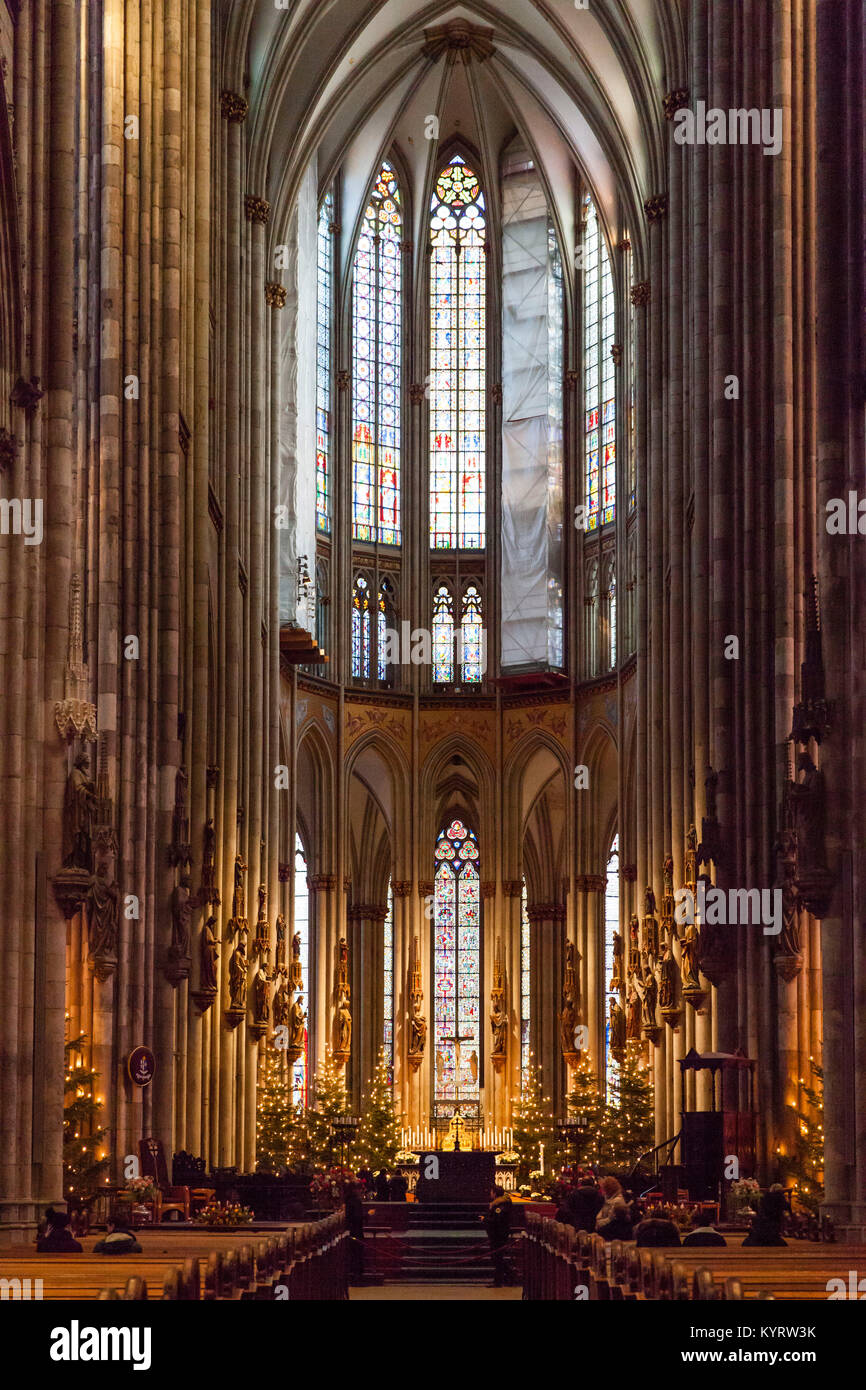 Europe, Germany, Cologne, inside the cathedral, main nave.  Europa, Deutschland, Koeln, im Dom, Langhaus. Stock Photo