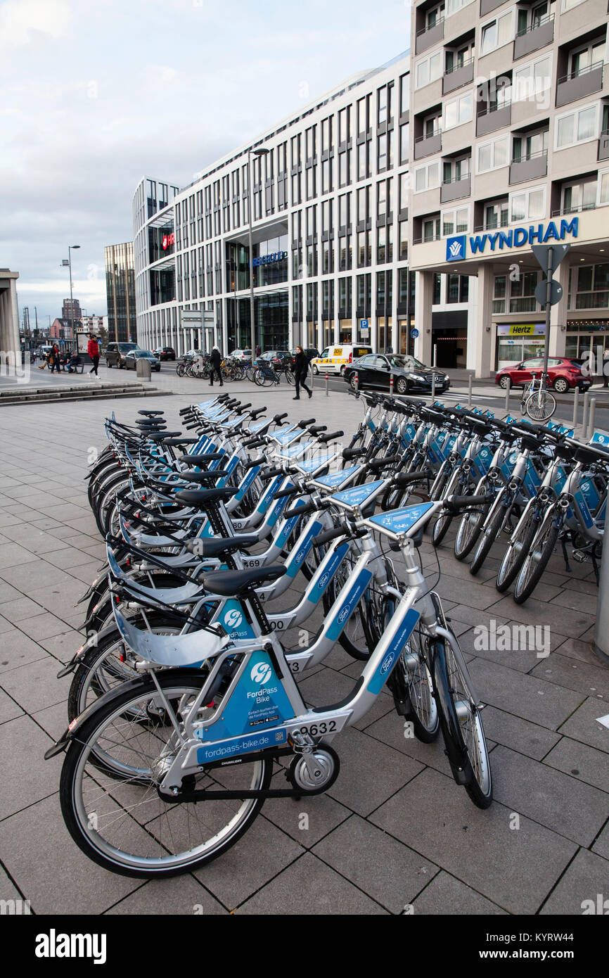 Europe, Germany, Cologne, bicycles to rent at Breslauer square at the