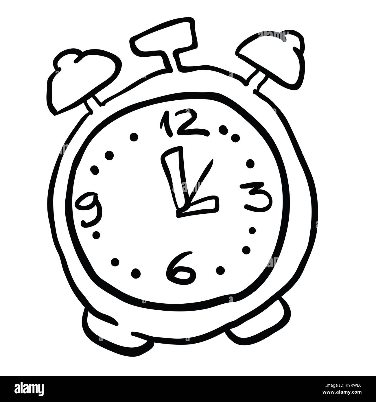 black and white alarm clock cartoon Stock Photo