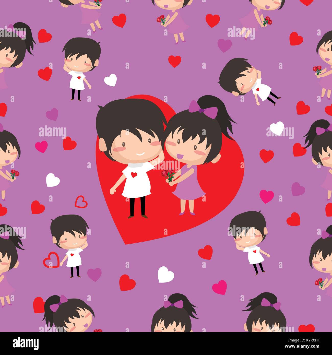 Boy and Girl love Hearts seamless pattern background, ideal for ...