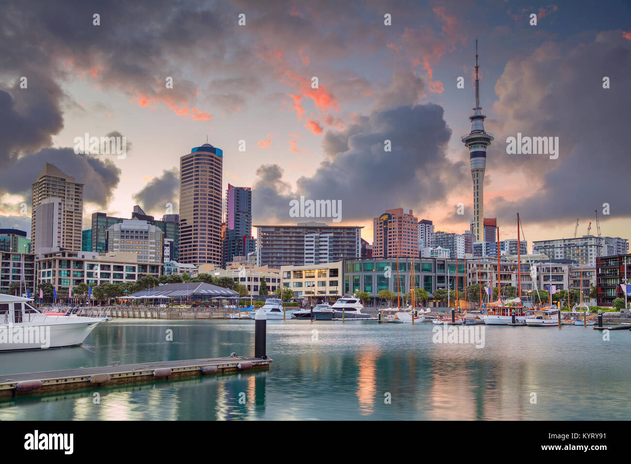 Auckland. Cityscape image of Auckland skyline, New Zealand during sunrise. Stock Photo