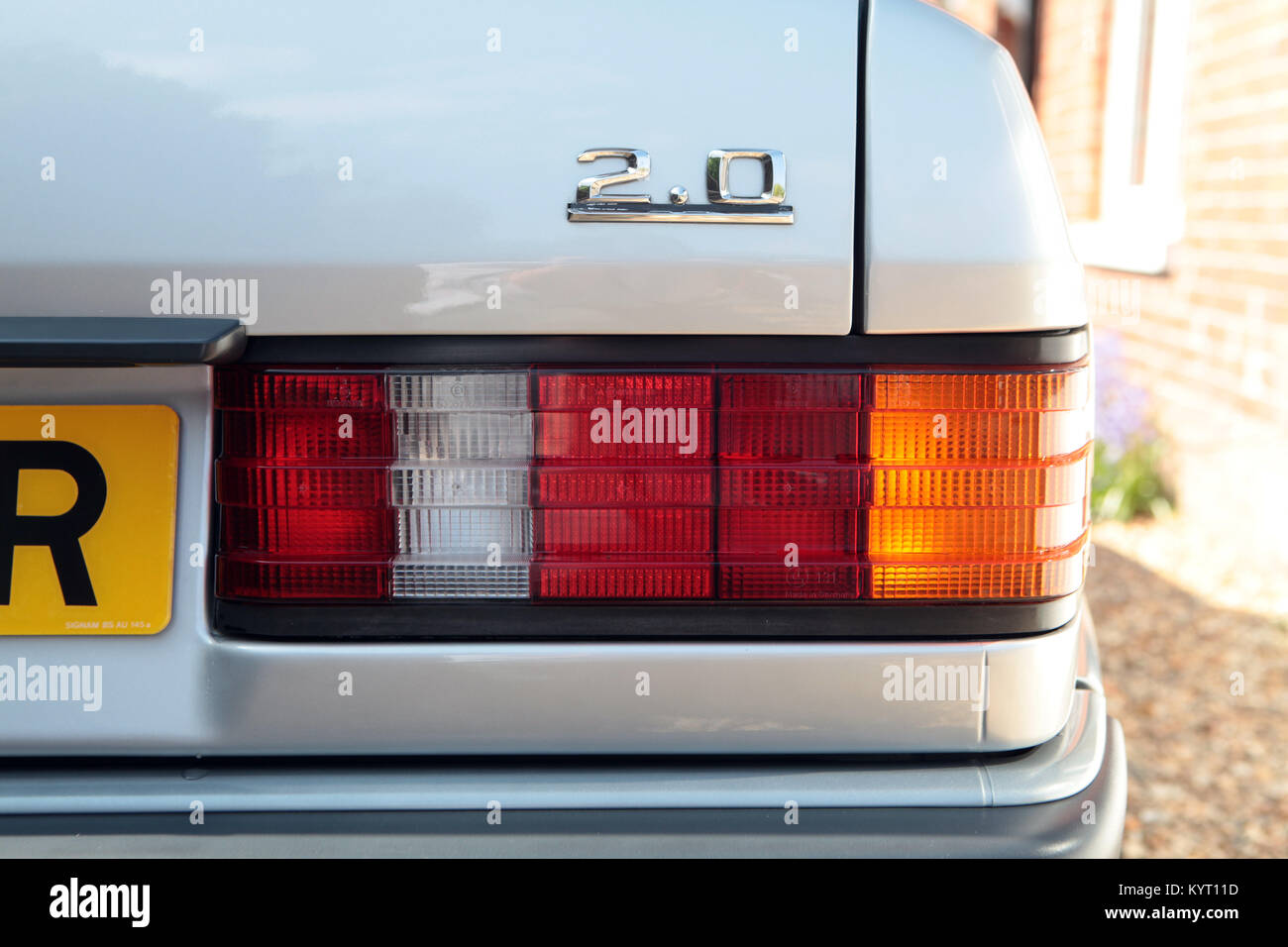 An immaculate example of a 1993 Mercedes Benz 190e. Close up detailed image of rear light cluster. UK 2017. Stock Photo