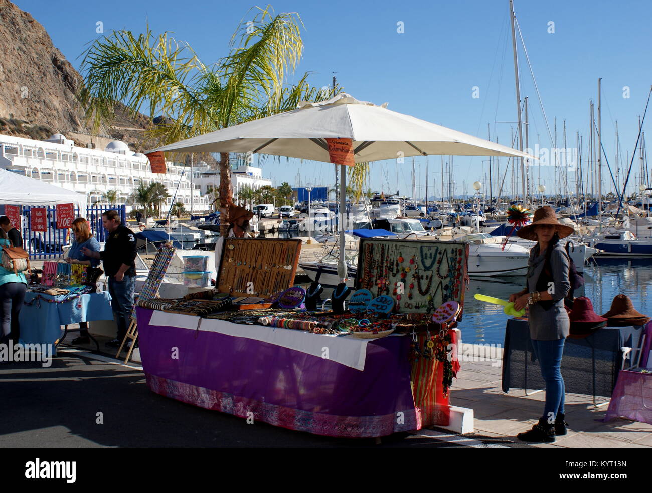 Craft stalls in Puerto Deportivo Aguadulce, Aguadulce, Almeria, Spain Stock Photo