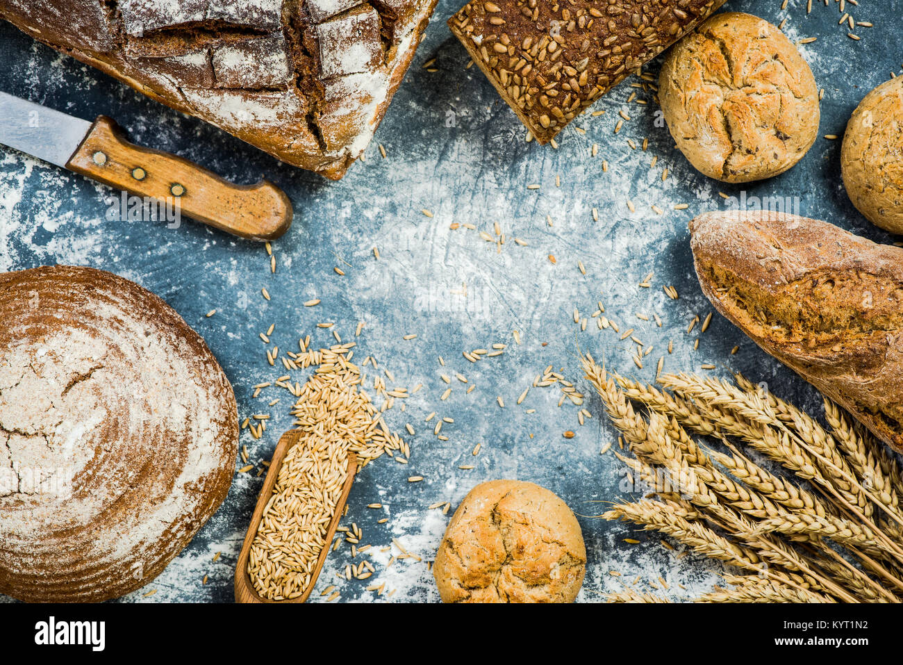 Bakery breads frame background with copy space Stock Photo - Alamy