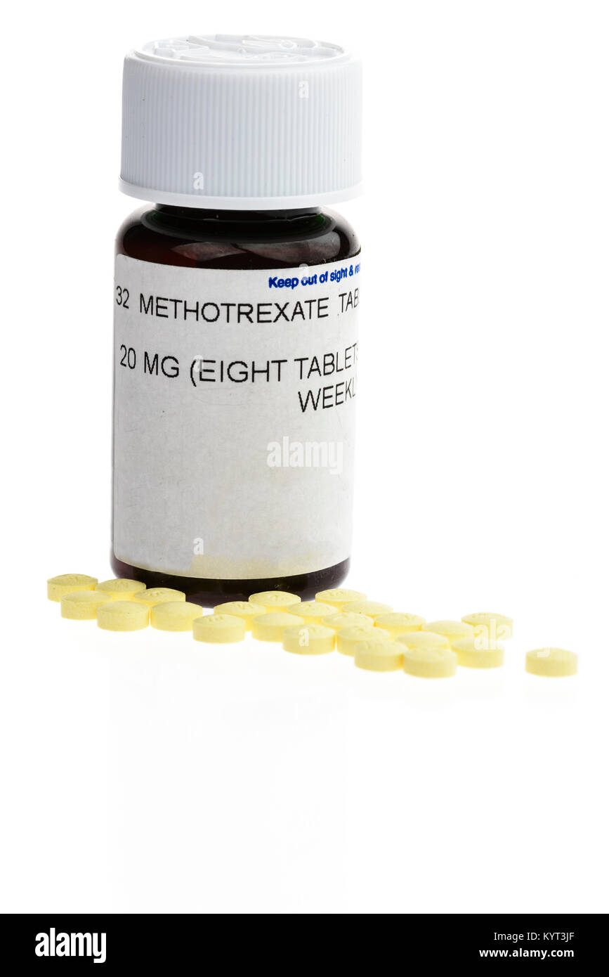 Methotrexate tablets, used to suppress the auto-immune system for chemotherapy or rheumatoid arthritis. Stock Photo