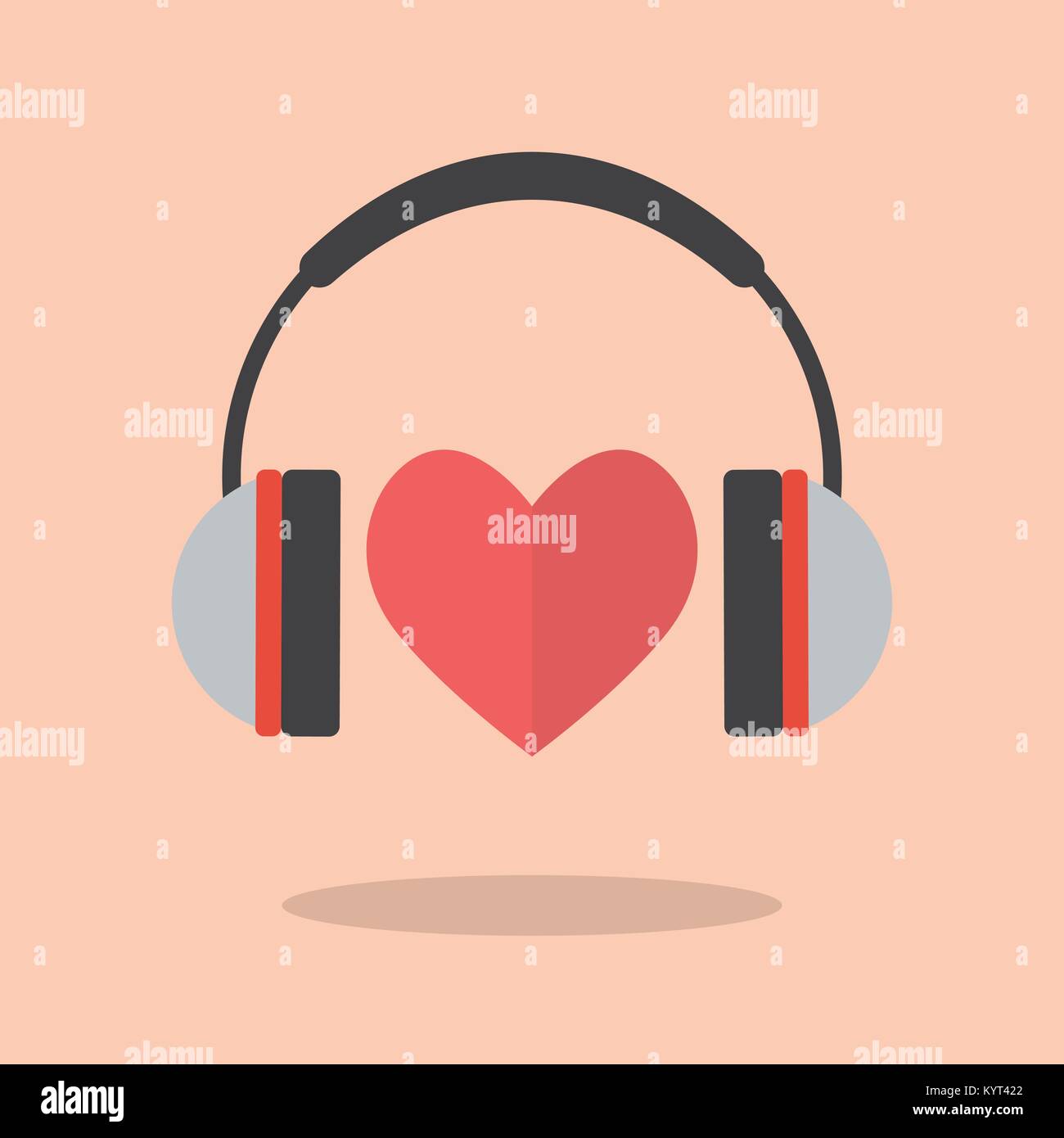 Red heart with headphones. Vector illustration Stock Vector Image & Art