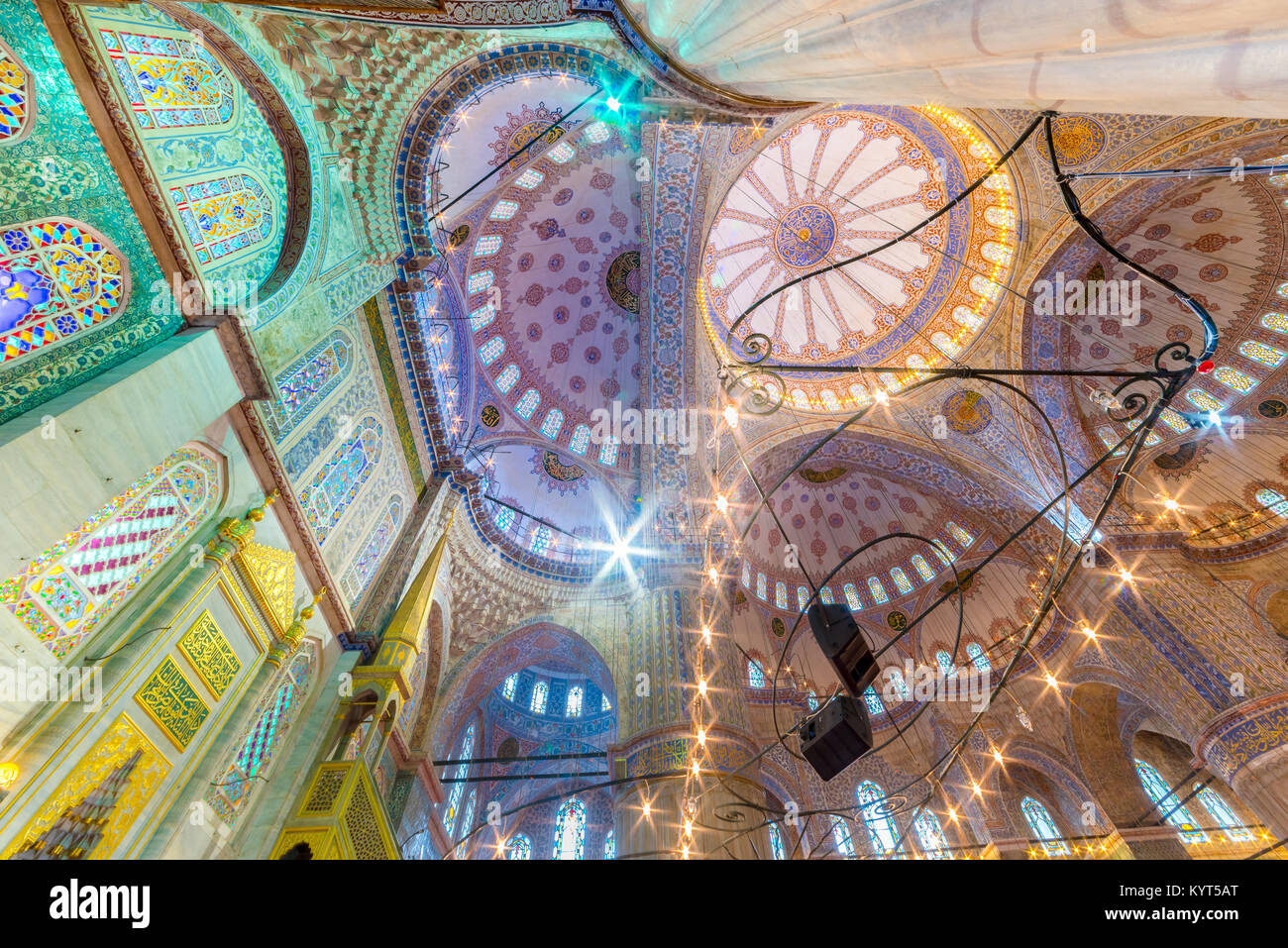 Interior decoration view and artworks of Blue Mosque also called Sultan ...