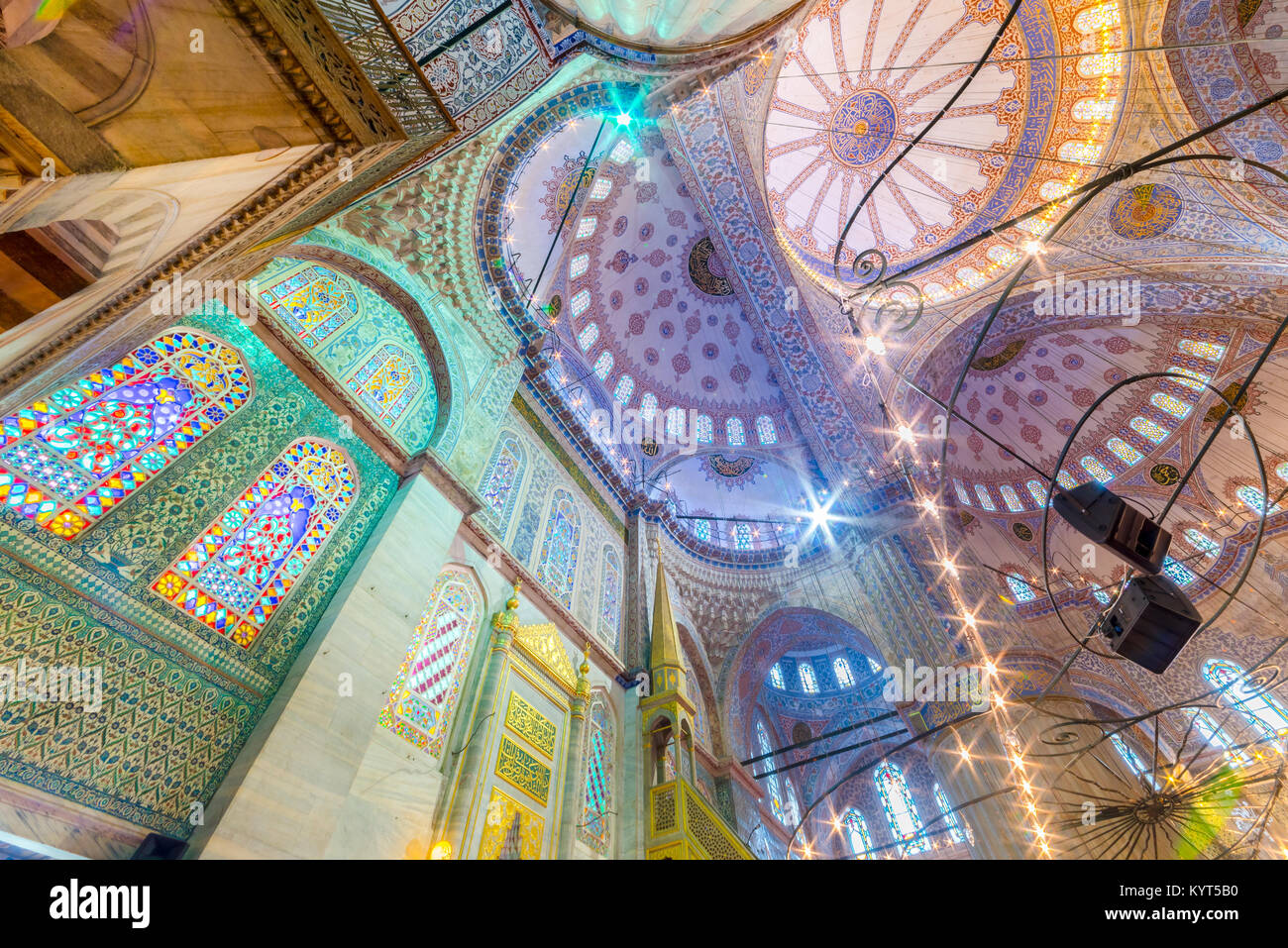 Interior decoration view and artworks of Blue Mosque also called Sultan ...