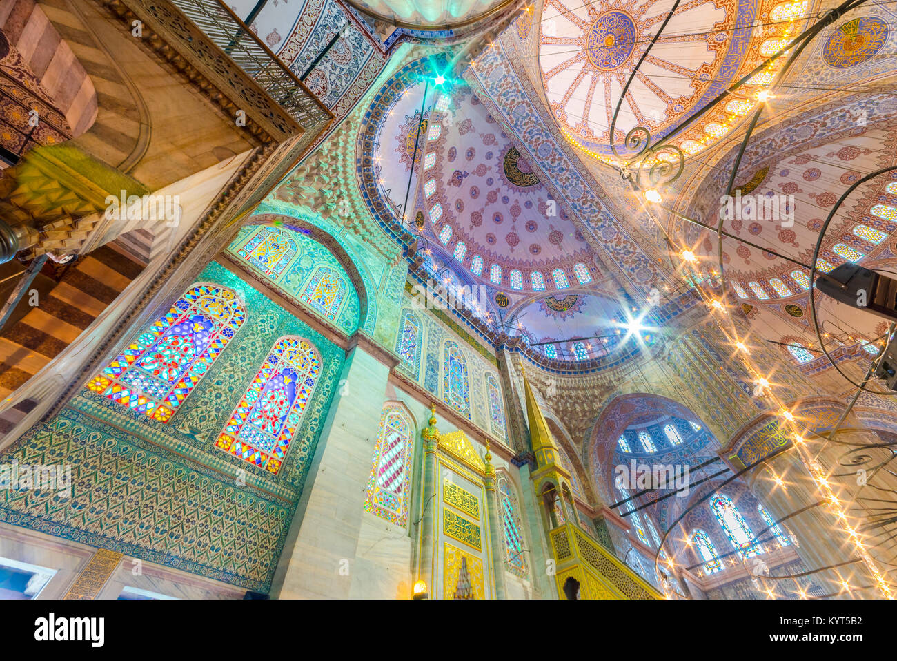 Interior decoration view and artworks of Blue Mosque also called Sultan ...