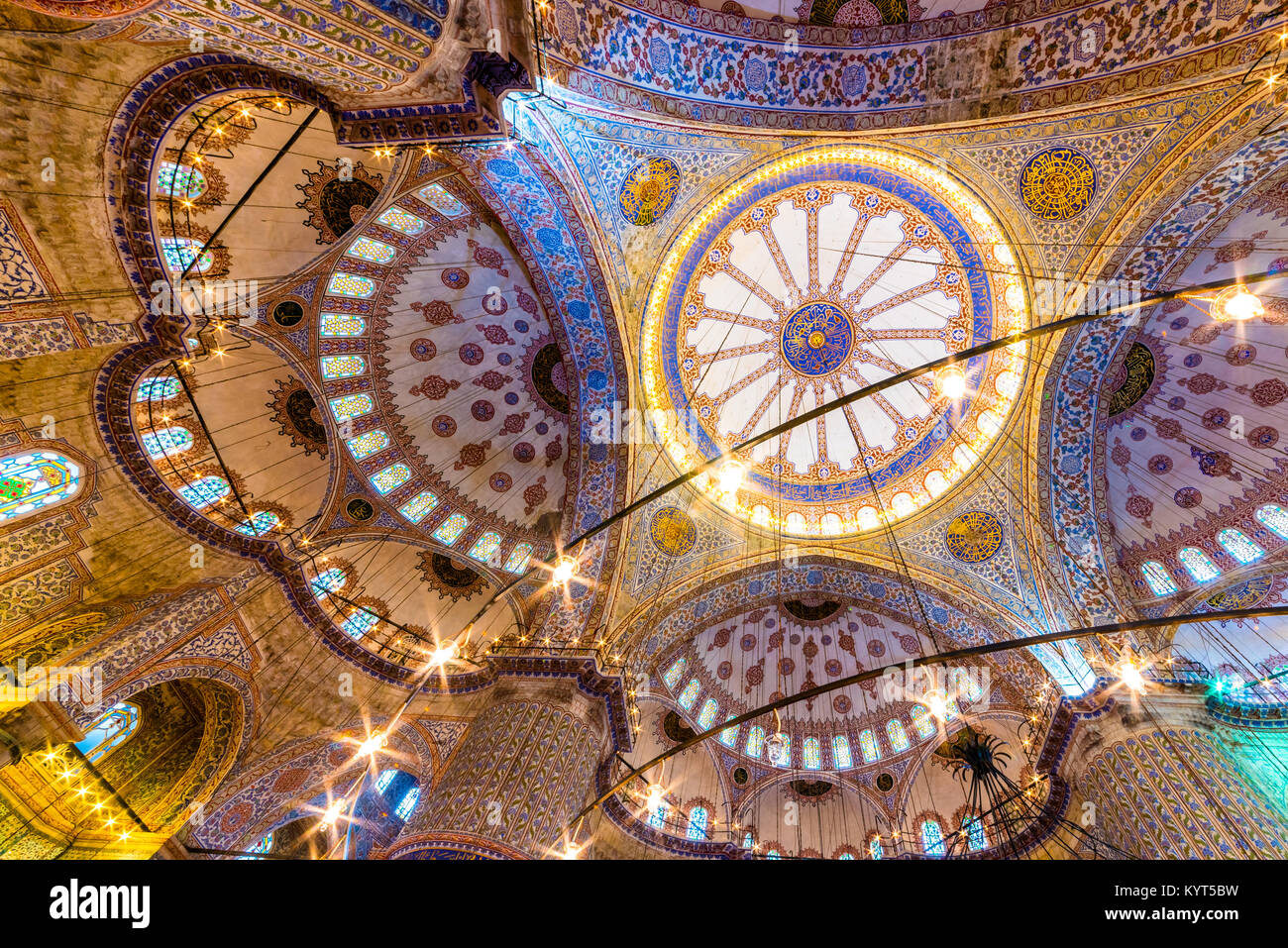 Interior decoration view and artworks of Blue Mosque also called Sultan ...