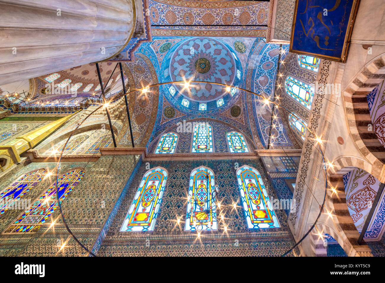 Interior decoration view and artworks of Blue Mosque also called Sultan ...