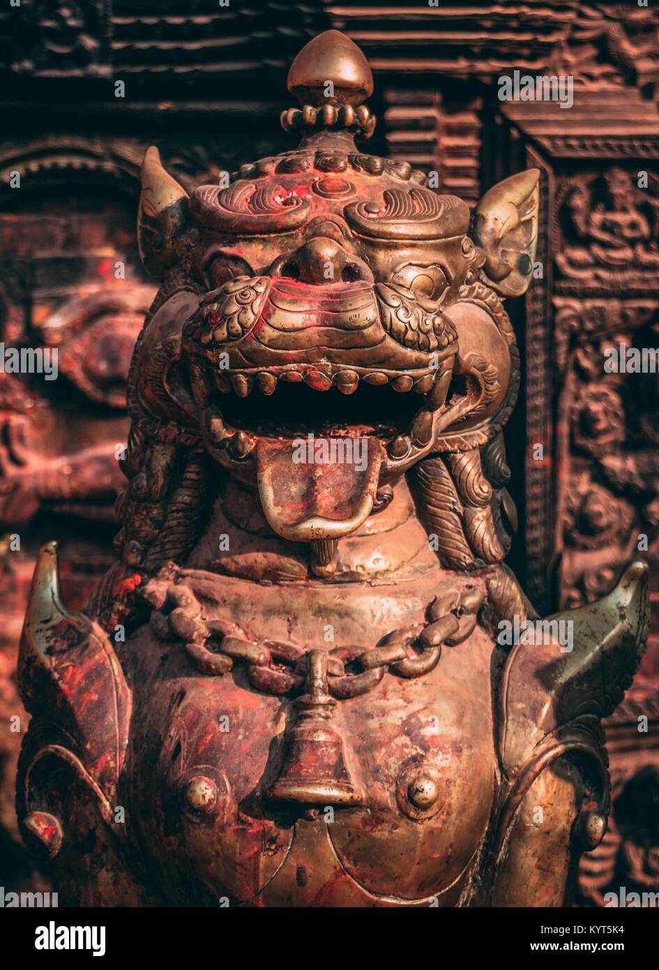 Chinese Guard Lion- The protector of religion. Stock Photo