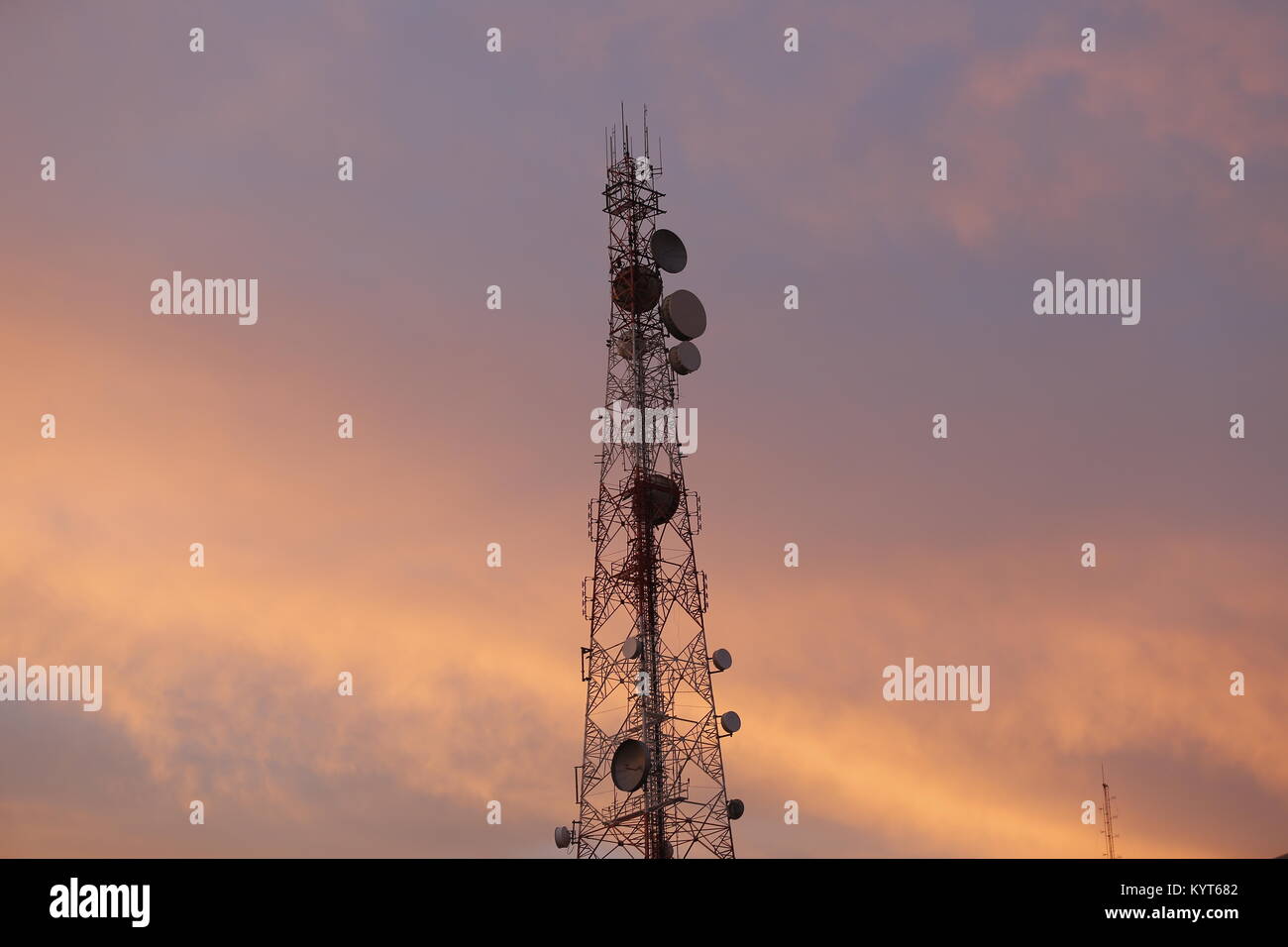 Satellite Antenna with evening sky. Stock Photo