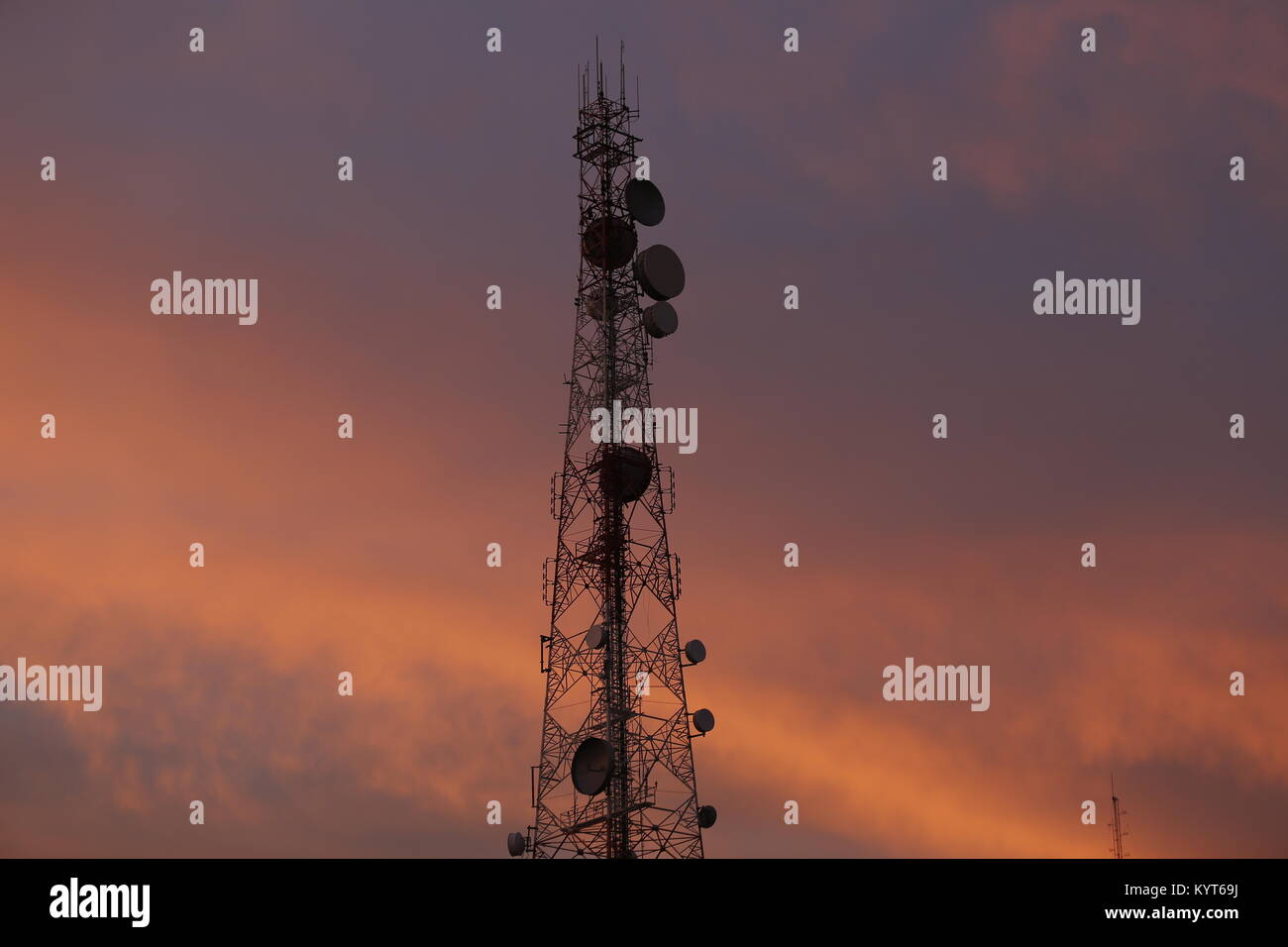 Satellite Antenna with evening sky. Stock Photo