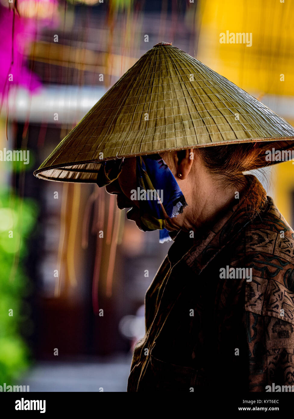 Old lady at Hoi An market. Vietnam Stock Photo