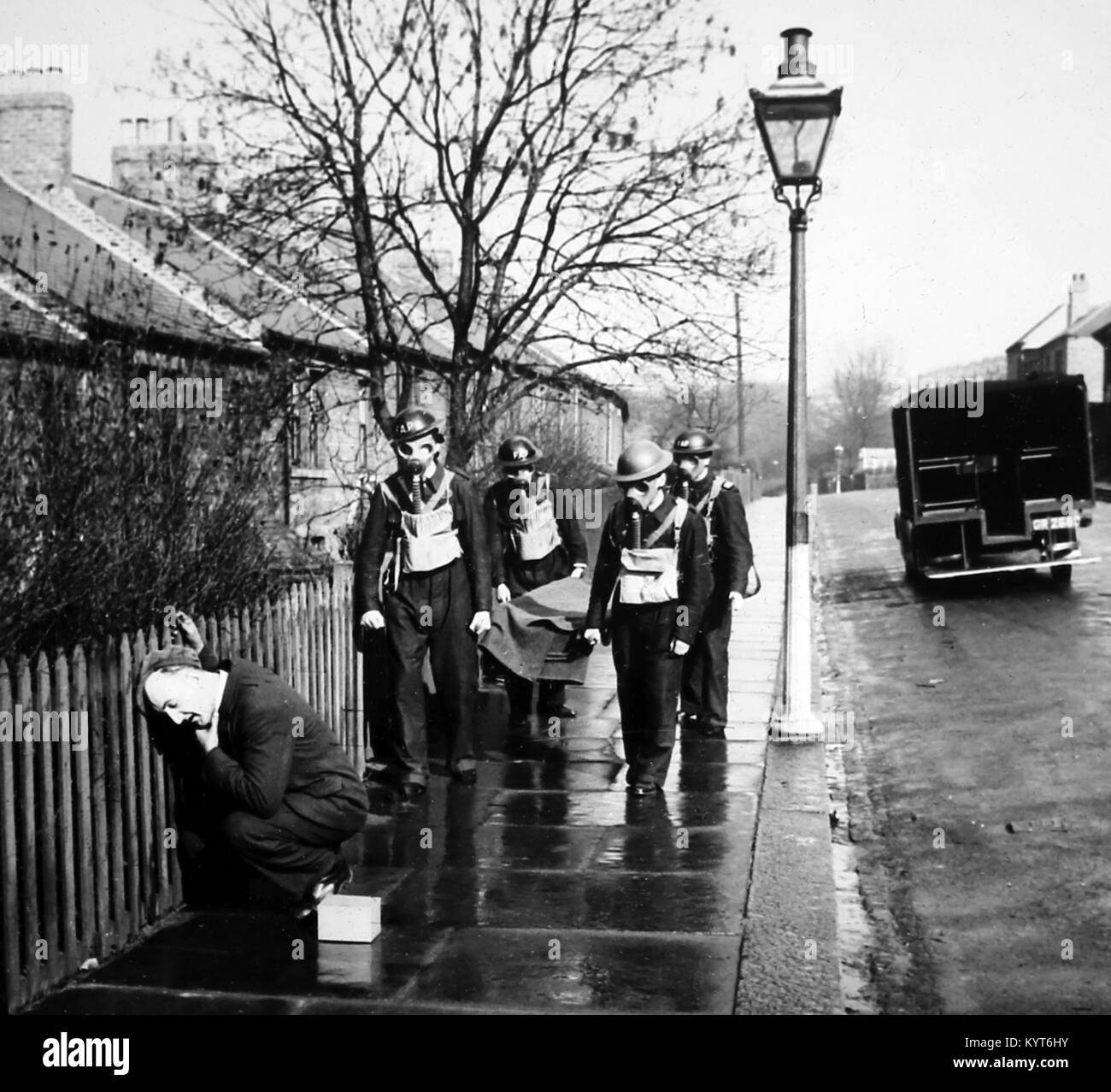 Arriving after a gas attack, ARP training exercise during WW2 Stock Photo