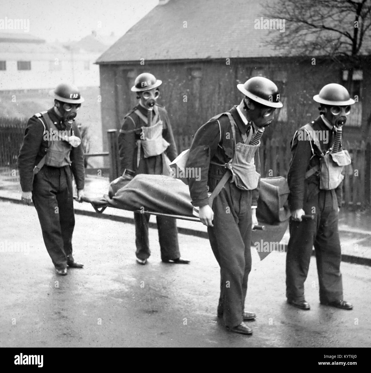 Stretcher carrying technique, ARP training exercise during WW2 Stock ...