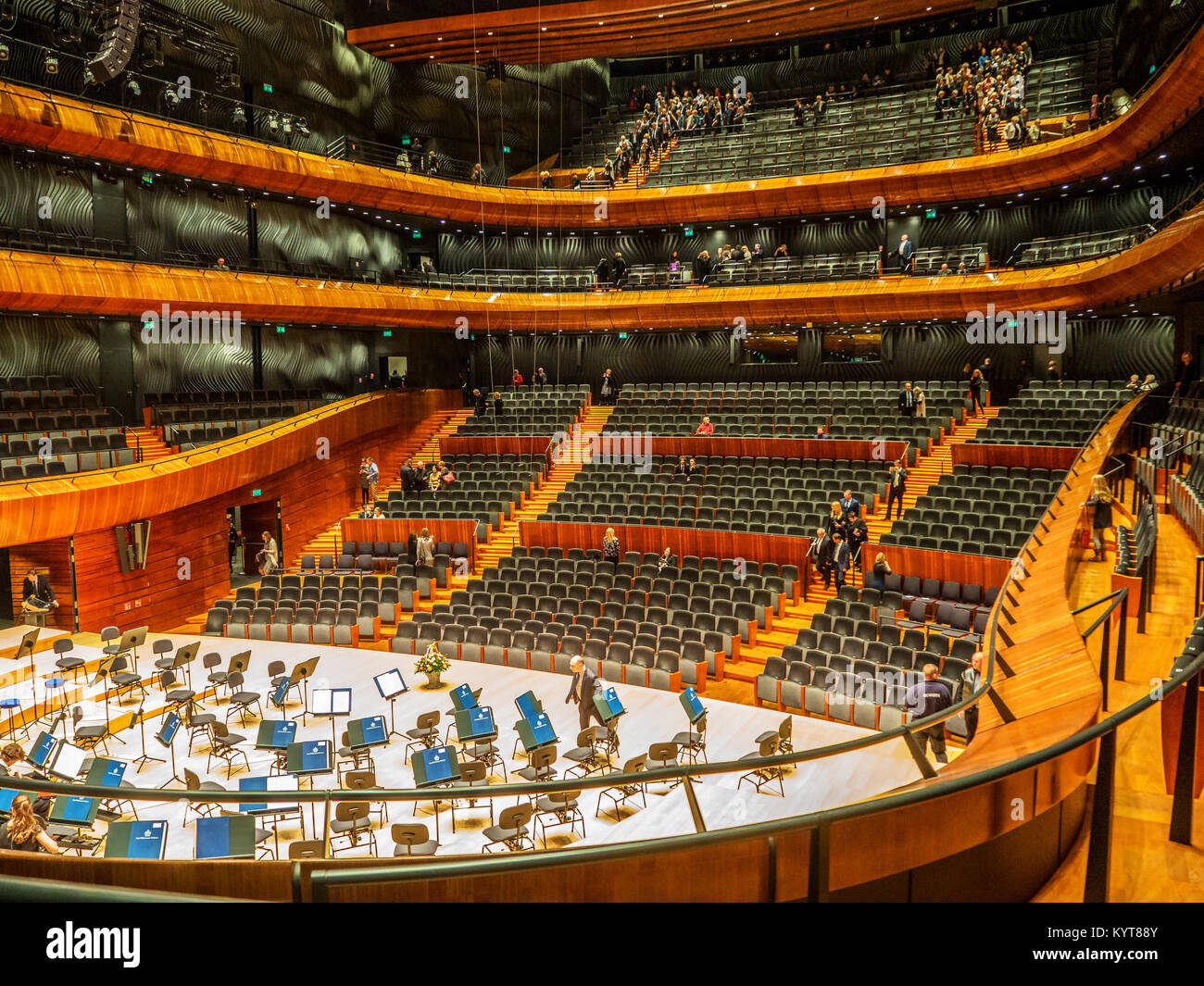 KATOWICE, POLAND – FEBRUARY 2, 2017: Interior and auditorium of modern concert hall of the National Symphonic Orchestra of Polish Radio (NOSPR) in Kat Stock Photo