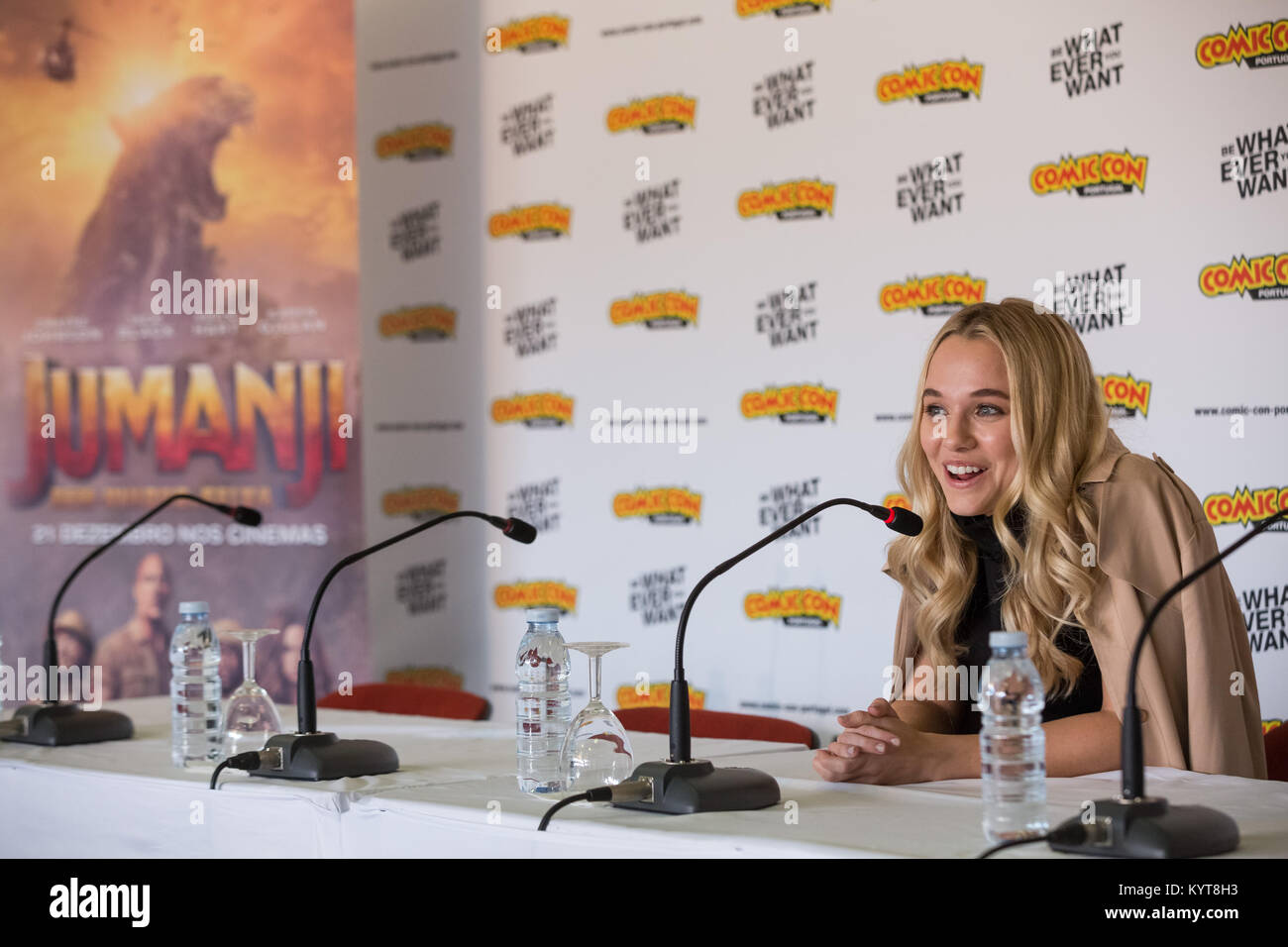 Madison Iseman attends a press conference for 'Jumanji: Welcome To The