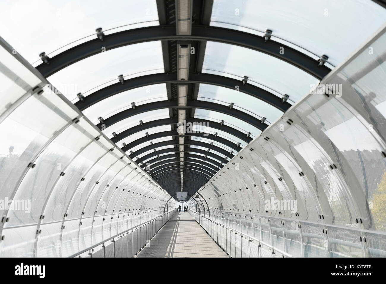 Glass tunnel tube, tunnel, tube, Train Station, S Bahn, S-Bahn station, visitors Park, Flughafen Besucherpark, MUC, Airport Munich, Erding, Freising, Stock Photo