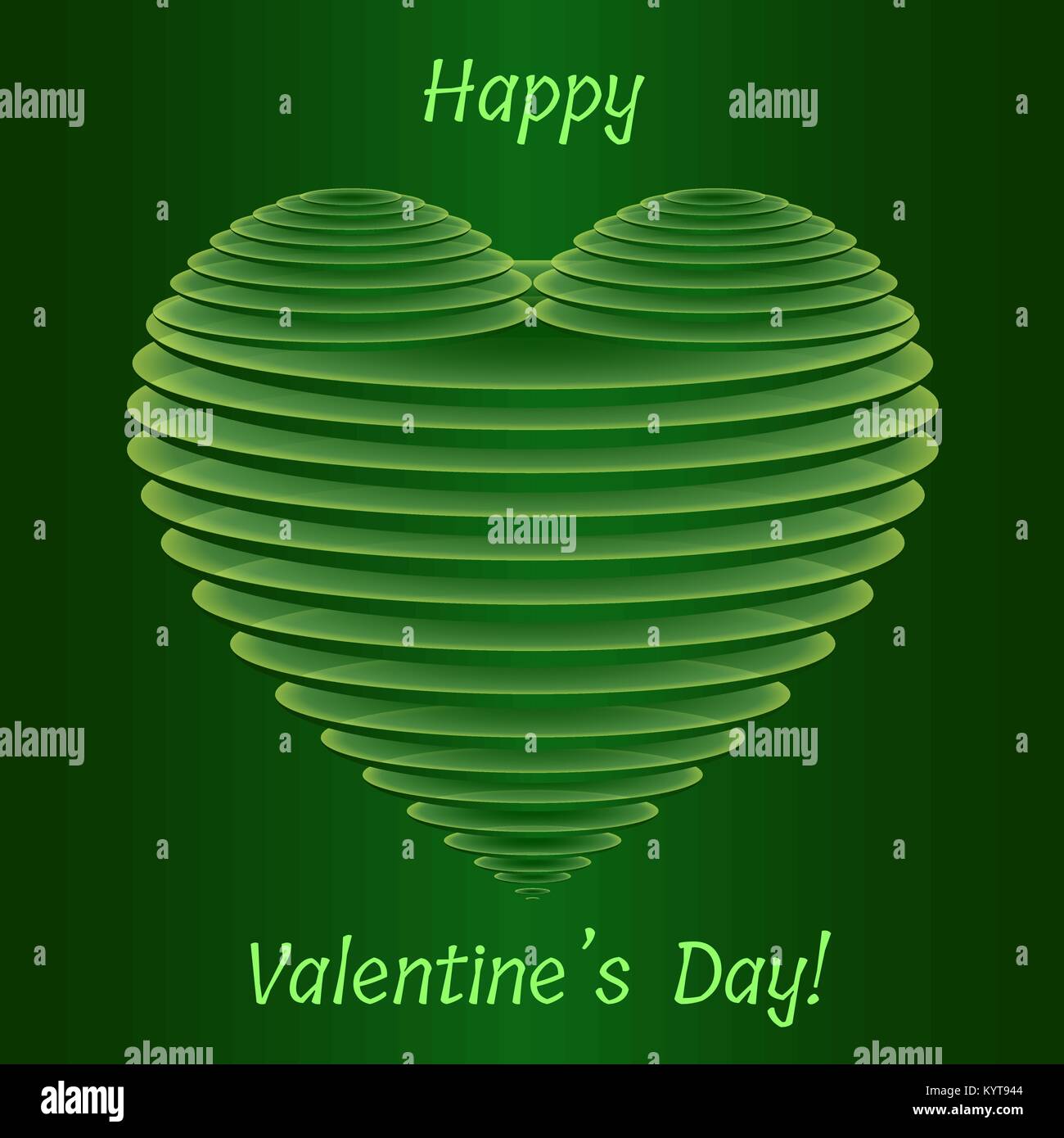 Stylish Valentine's 3D green heart shape of thin semi transparent oval plates. Creative vector illustration Stock Vector