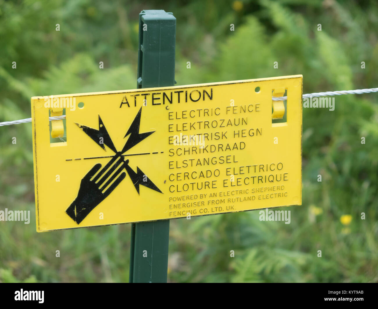 Warning Hazard Sign for Electric Livestock Fencing Warning Of Risk of Electric Shock, UK Stock Photo