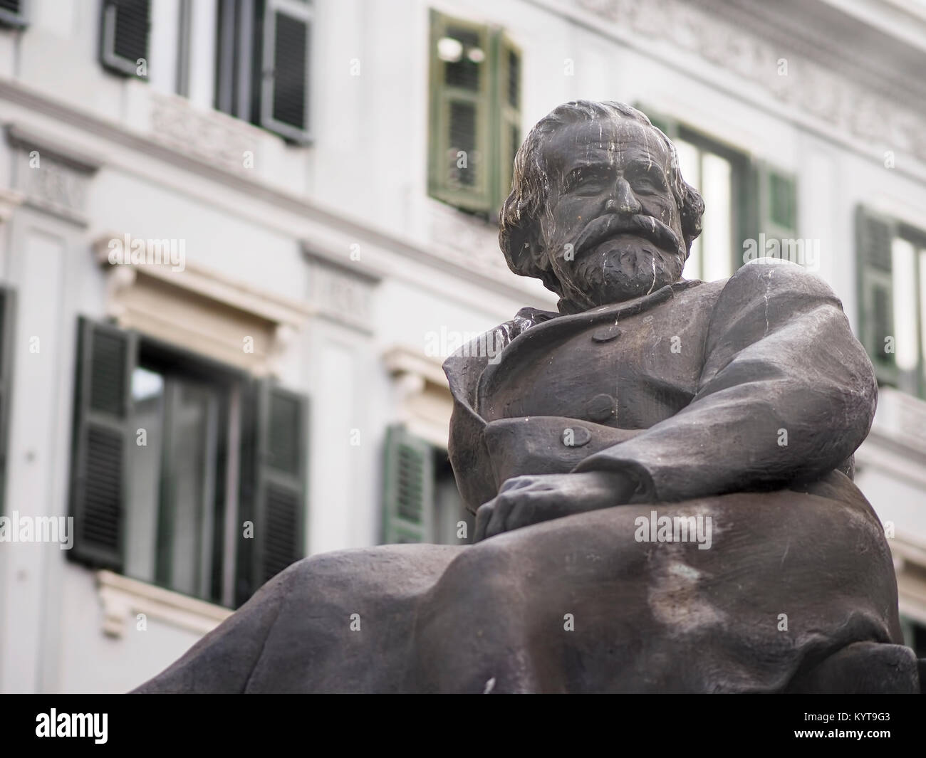 Monument of Giuseppe Verdi, the famous Italian composer, in a public street. Stock Photo