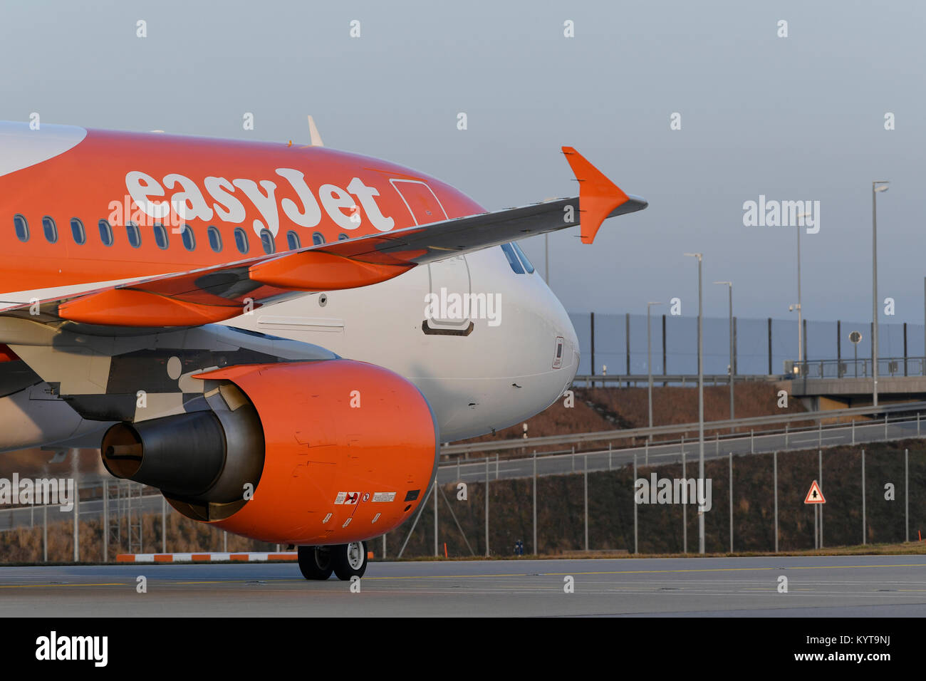 EasyJet, Airbus, A320, aircraft, airplane, plane, airlines, airways, roll, in, out,  Munich Airport, Stock Photo