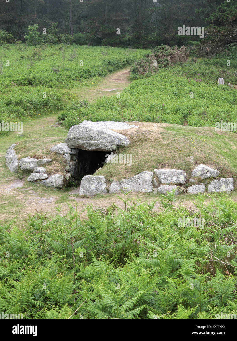 Upper Innisidgen Bronze Age Burial Chamber or Entrance Grave, Porth Hellick Down St Mary's, Isles of Scilly, Cornwall, England, UK in June Stock Photo