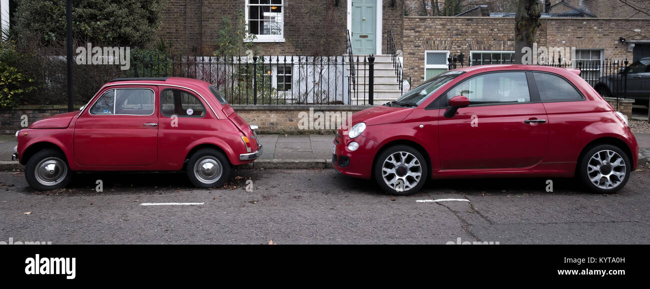 Two red Fiat cars parked on a residential street Stock Photo - Alamy
