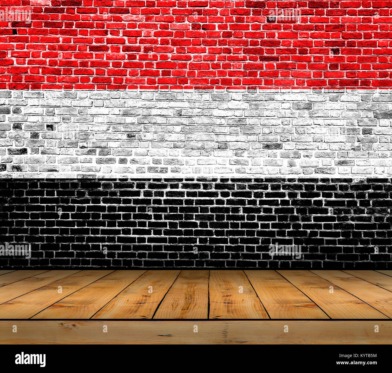 Yemen flag painted on brick wall with wooden floor Stock Photo - Alamy