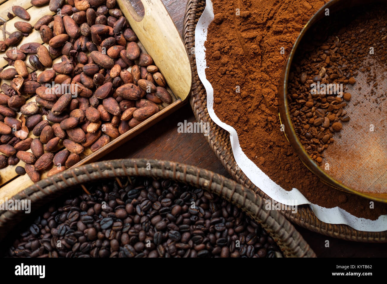 Different types of coffee beans on the plates Stock Photo Alamy