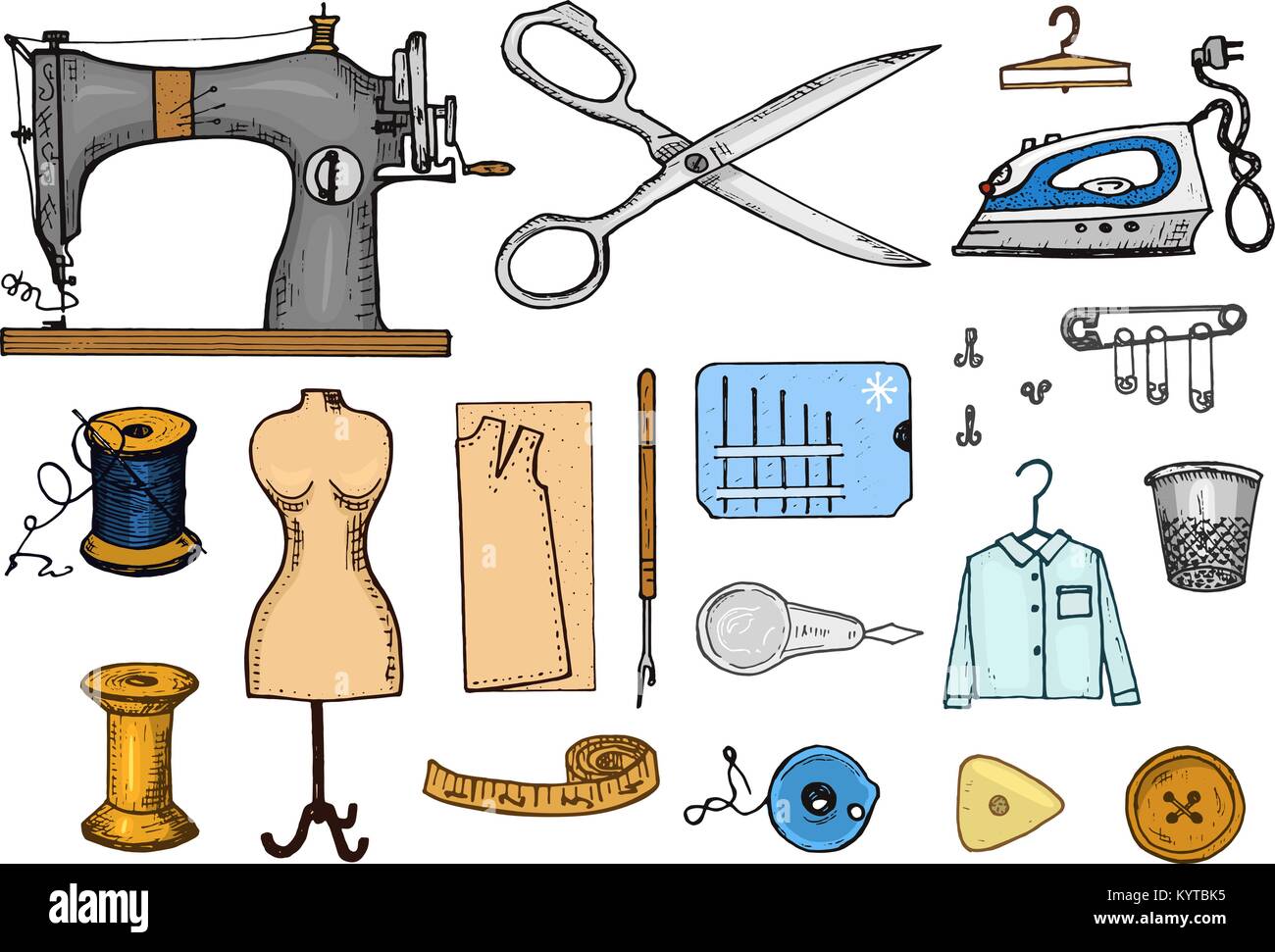 Set of sewing tools and materials or elements for needlework
