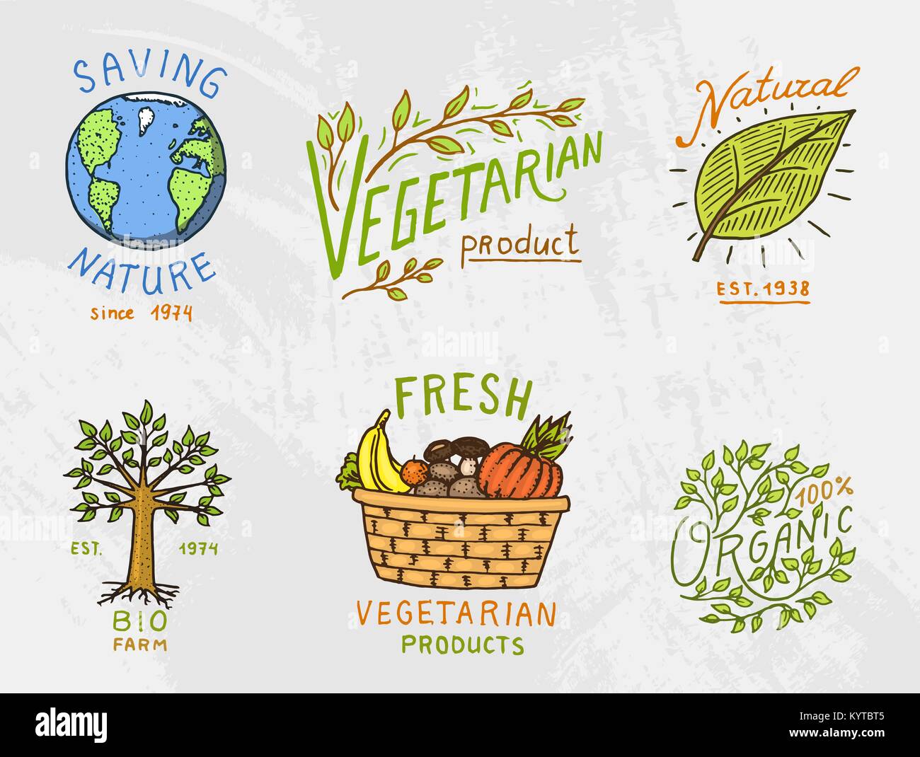 Healthy Organic food logos set or labels and elements for Vegetarian ...