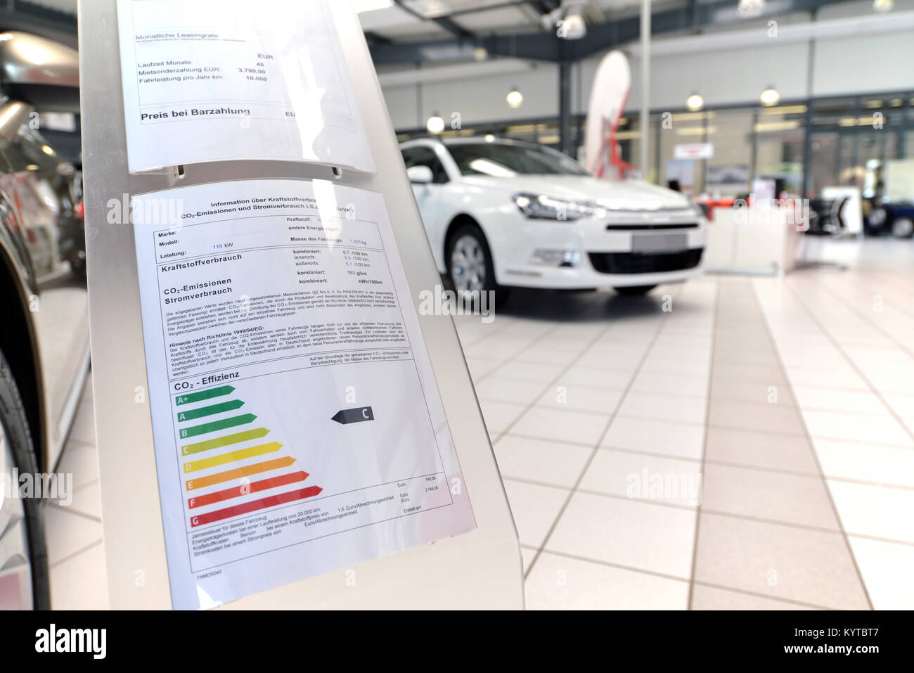 label with consumption data from new cars in the sales area of a car