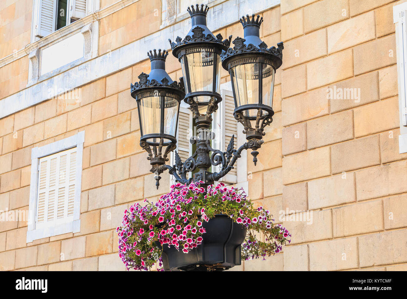 typical street lighting in the center of barcelona, spain with its