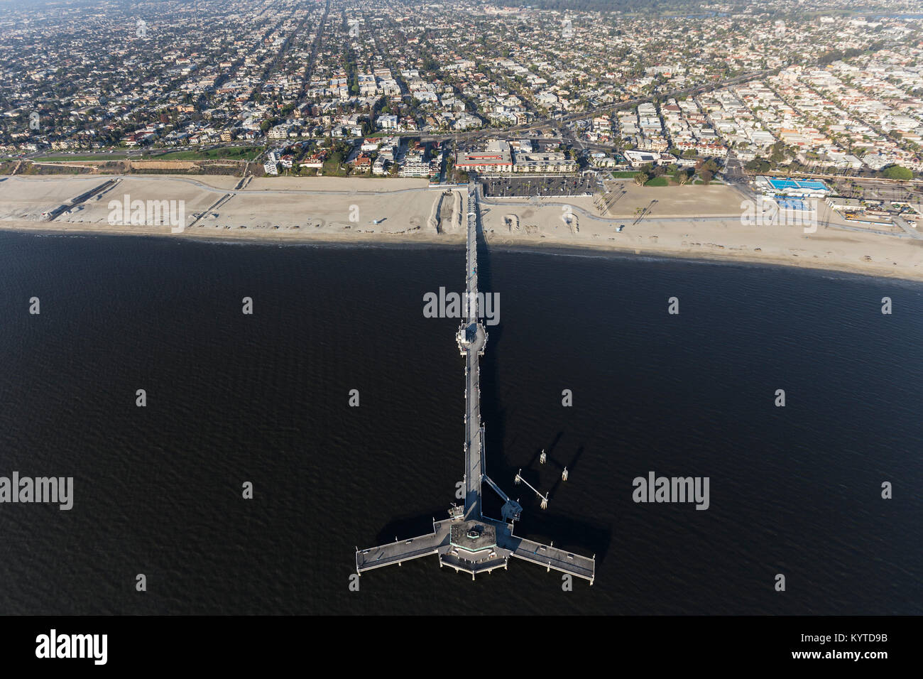 Aerial view of Belmont pier and neighborhood in Long Beach, California