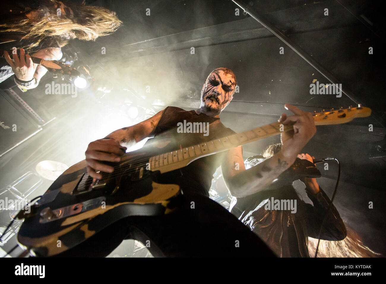 The Norwegian black metal band Gaahls Wyrd performs a live concert at Garage in Bergen. Here guitarist Stian Kaarstad is seen live on stage. Norway, 06/05 2016. Stock Photo
