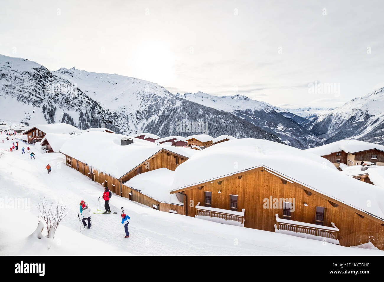 The Haute Tarentaise is a territory renowned for its world-famous ski resorts, Tignes, Val d'Isere, Les Arcs, Villaroger and La Rosiere. It is a desti Stock Photo