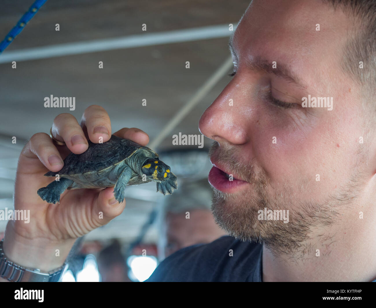 Portrait of young man with the turtle Stock Photo