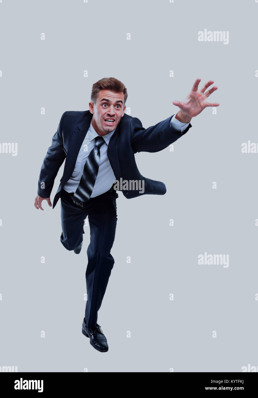 Happy running businessman. Isolated on white background Stock Photo - Alamy