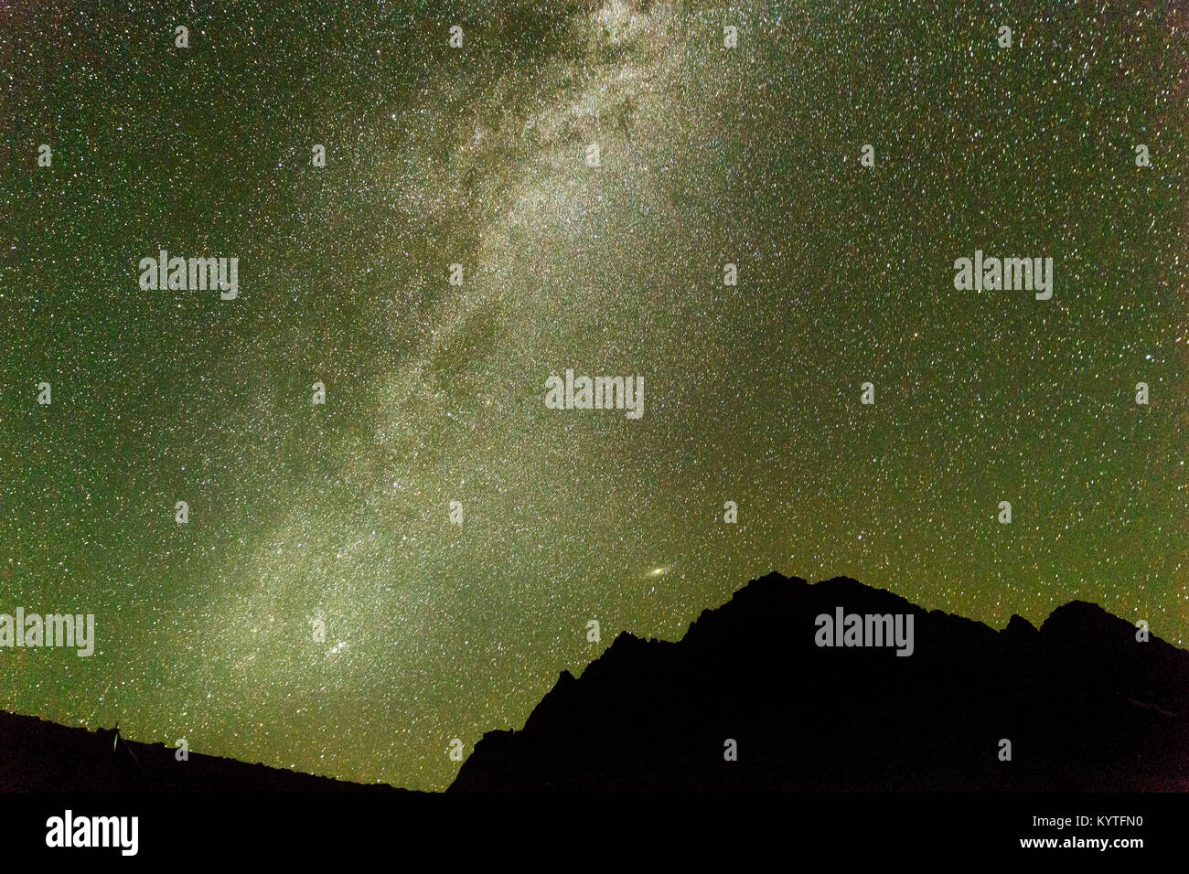Milky way galaxy as seen from Satsar Campsite on the Kashmir great lakes trek at Sonamarg, Jammu and Kashmir, India. Sky full of Stars, Astro photo Stock Photo